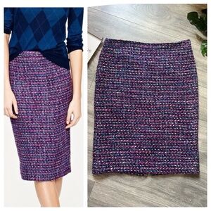 J. Crew Purple and Pink Tweed Pencil Skirt